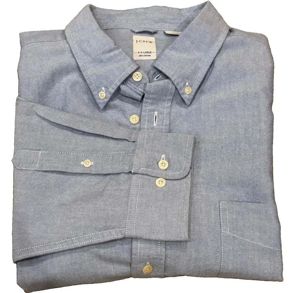 Vintage 90s J. Crew XXL Light Blue Oxford Cloth Button Down Cotton Shirt OCBD